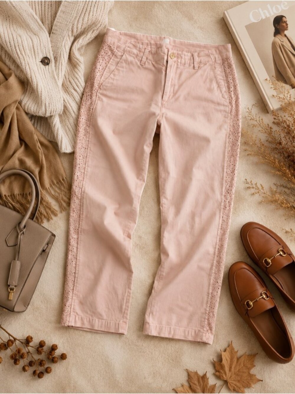 Gap Girlfriend Chinos Pink Size 10 Cropped Ankle Lace Trim Fairy Balletcore